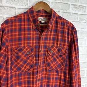 Duluth Trading Rustic Orange Plaid Poly Blend Double Pocket Flannel Shirt MEDIUM